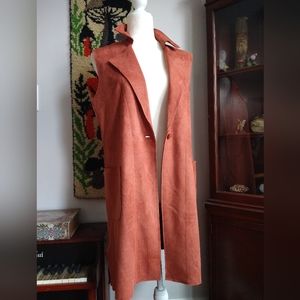 Anthropologie Solitaire faux suede long brown sleeveless vest jacket size Medium